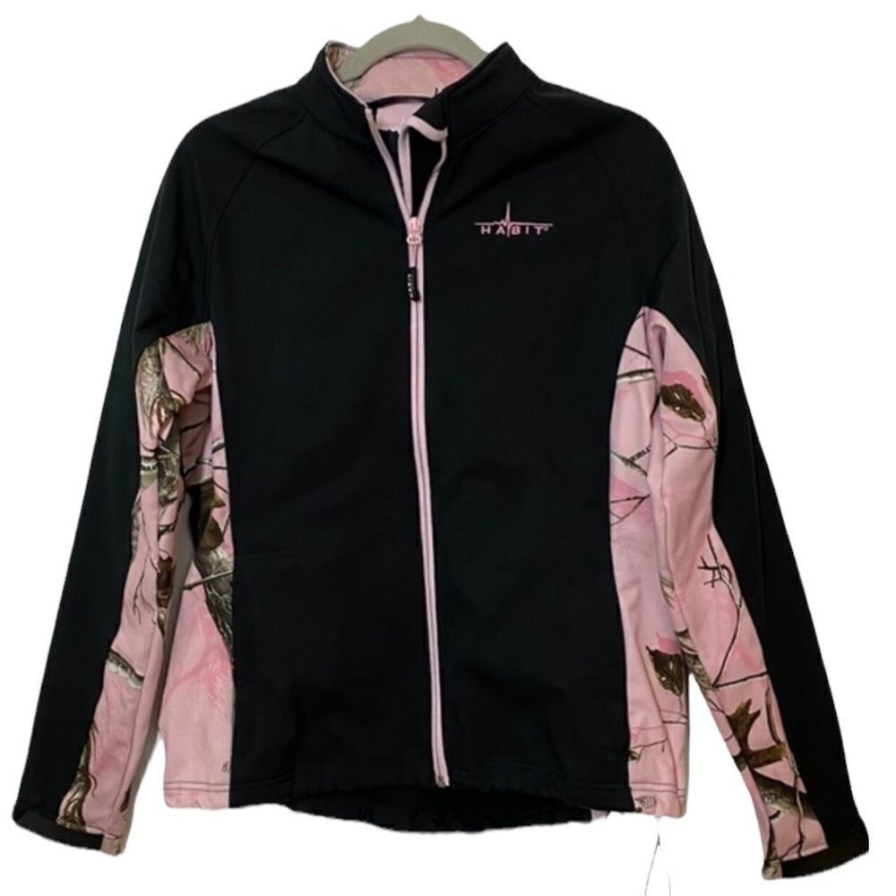 Habit Wonen’s Sz Med Black Pink Camo Fitted Sleek Full Zip Jacket
